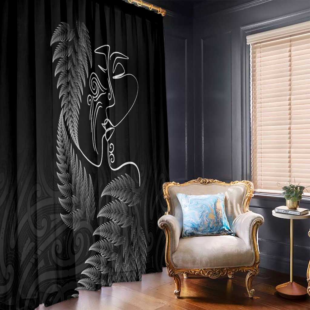 New Zealand Valentine's Day Window Curtain Silver Fern and Line Art Love Couple LT03 - Polynesian Pride