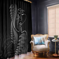 New Zealand Valentine's Day Window Curtain Silver Fern and Line Art Love Couple LT03 - Polynesian Pride