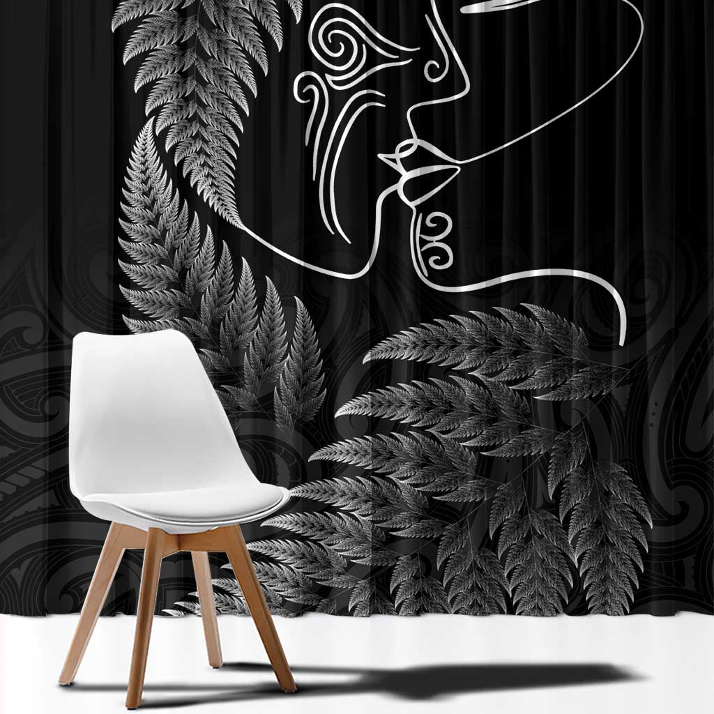 New Zealand Valentine's Day Window Curtain Silver Fern and Line Art Love Couple LT03 - Polynesian Pride