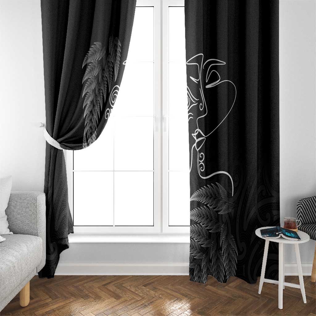 New Zealand Valentine's Day Window Curtain Silver Fern and Line Art Love Couple LT03 - Polynesian Pride