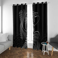 New Zealand Valentine's Day Window Curtain Silver Fern and Line Art Love Couple LT03 With Grommets Black - Polynesian Pride