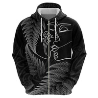 New Zealand Valentine's Day Zip Hoodie Silver Fern and Line Art Love Couple LT03 - Polynesian Pride