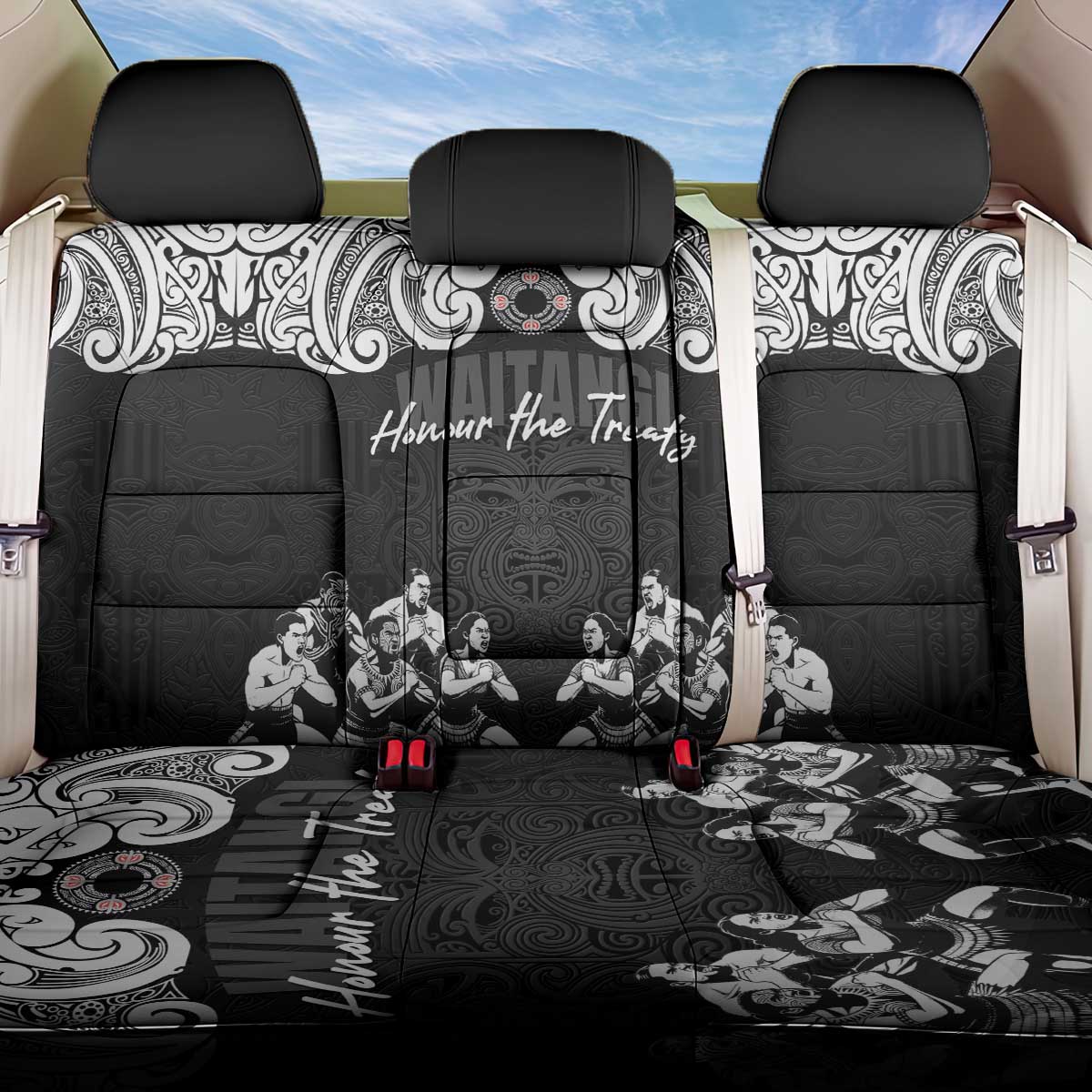 Aotearoa Waitangi Day - Toitu Te Tiriti Back Car Seat Cover New Zealand Honour the Treaty LT03 One Size Black - Polynesian Pride