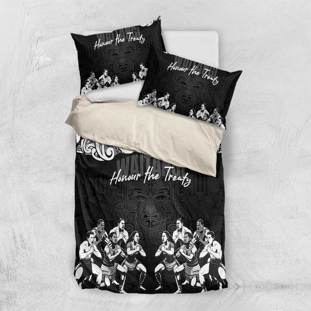 Aotearoa Waitangi Day - Toitu Te Tiriti Bedding Set New Zealand Honour the Treaty LT03 US Twin 172cm x 218cm Black - Polynesian Pride