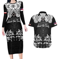 Aotearoa Waitangi Day - Toitu Te Tiriti Couples Matching Long Sleeve Bodycon Dress and Hawaiian Shirt New Zealand Honour the Treaty LT03 Black - Polynesian Pride