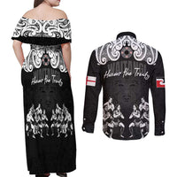 Aotearoa Waitangi Day - Toitu Te Tiriti Couples Matching Off Shoulder Maxi Dress and Long Sleeve Button Shirt New Zealand Honour the Treaty LT03 - Polynesian Pride