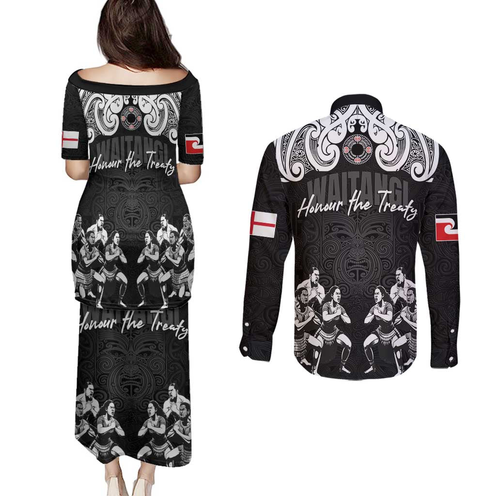 Aotearoa Waitangi Day - Toitu Te Tiriti Couples Matching Puletasi and Long Sleeve Button Shirt New Zealand Honour the Treaty LT03 - Polynesian Pride