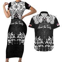 Aotearoa Waitangi Day - Toitu Te Tiriti Couples Matching Short Sleeve Bodycon Dress and Hawaiian Shirt New Zealand Honour the Treaty LT03 Black - Polynesian Pride