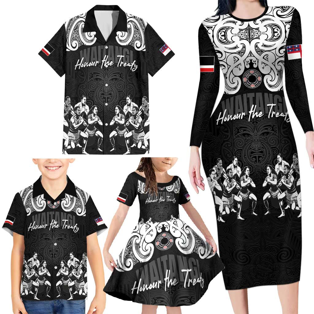 Aotearoa Waitangi Day - Toitu Te Tiriti Family Matching Long Sleeve Bodycon Dress and Hawaiian Shirt New Zealand Honour the Treaty LT03 - Polynesian Pride