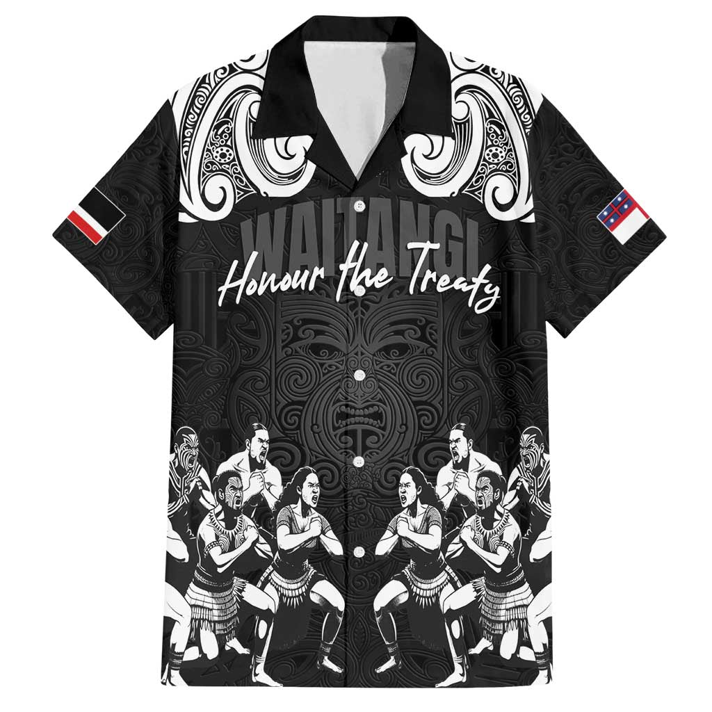 Aotearoa Waitangi Day - Toitu Te Tiriti Family Matching Off Shoulder Short Dress and Hawaiian Shirt New Zealand Honour the Treaty LT03 Dad's Shirt - Short Sleeve Black - Polynesian Pride