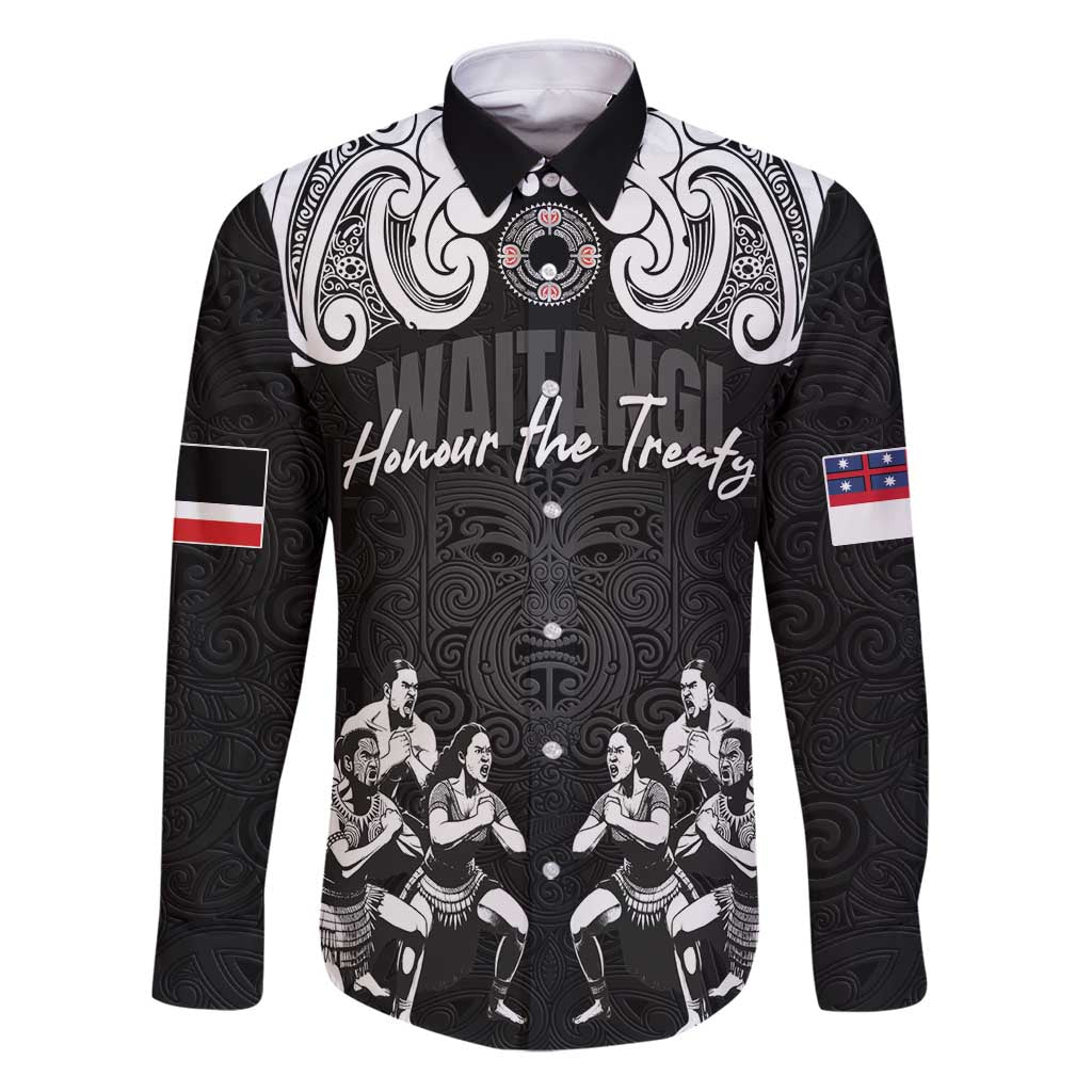 Aotearoa Waitangi Day - Toitu Te Tiriti Family Matching Puletasi and Hawaiian Shirt New Zealand Honour the Treaty LT03 Dad's Shirt - Long Sleeve Black - Polynesian Pride