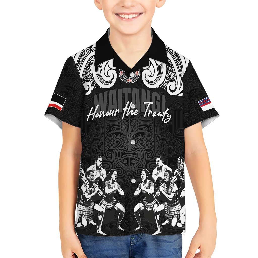 Aotearoa Waitangi Day - Toitu Te Tiriti Family Matching Short Sleeve Bodycon Dress and Hawaiian Shirt New Zealand Honour the Treaty LT03 Son's Shirt Black - Polynesian Pride