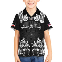 Aotearoa Waitangi Day - Toitu Te Tiriti Family Matching Short Sleeve Bodycon Dress and Hawaiian Shirt New Zealand Honour the Treaty LT03 Son's Shirt Black - Polynesian Pride