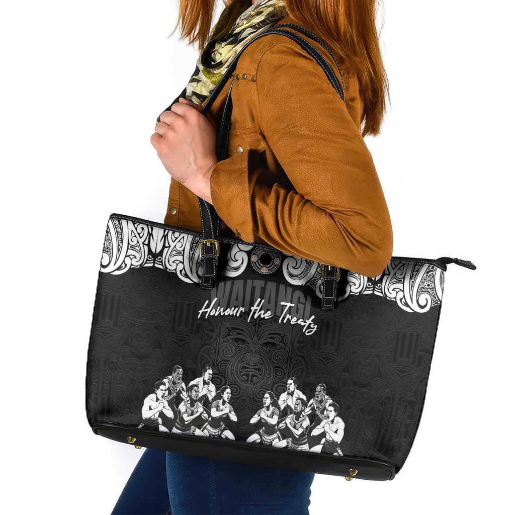 Aotearoa Waitangi Day - Toitu Te Tiriti Leather Tote Bag New Zealand Honour the Treaty LT03 Black - Polynesian Pride