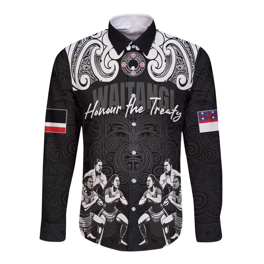 Aotearoa Waitangi Day - Toitu Te Tiriti Long Sleeve Button Shirt New Zealand Honour the Treaty LT03 Unisex Black - Polynesian Pride