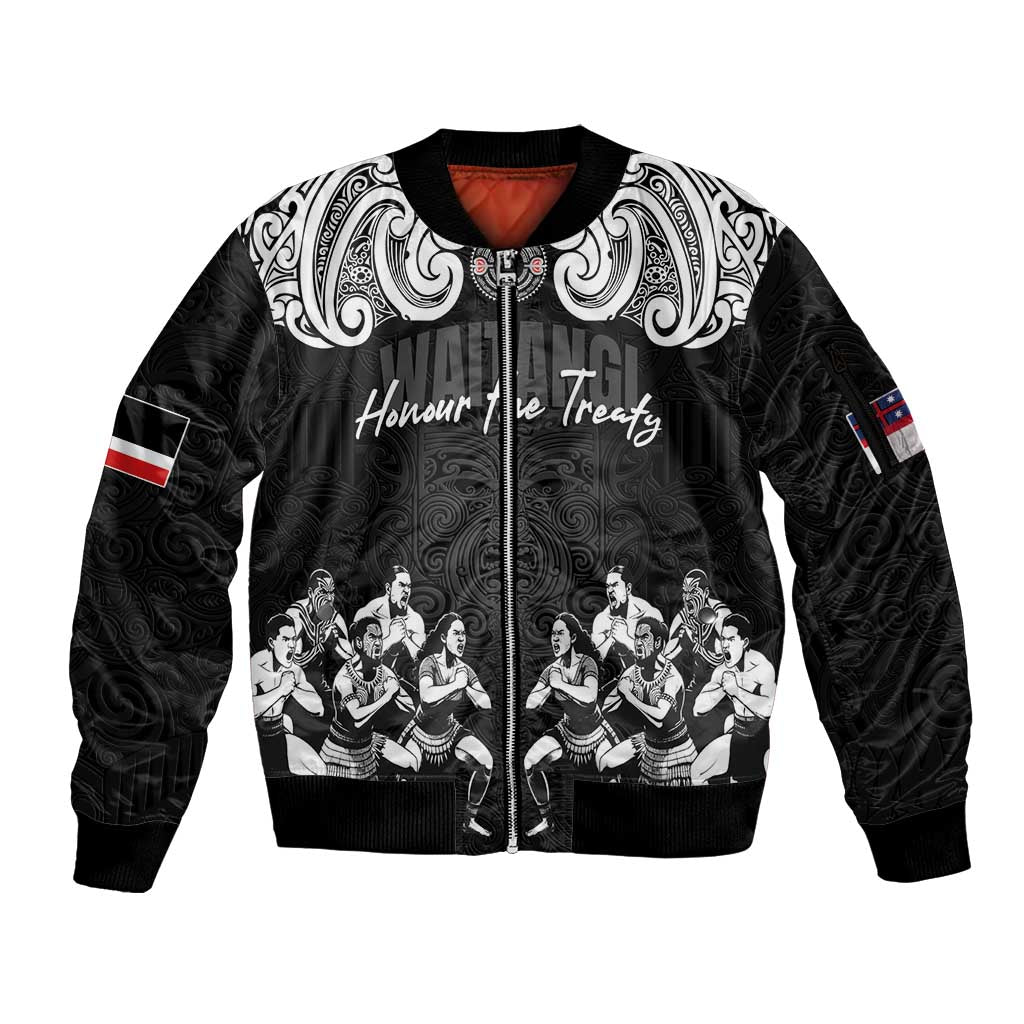 Aotearoa Waitangi Day - Toitu Te Tiriti Sleeve Zip Bomber Jacket New Zealand Honour the Treaty LT03 Unisex Black - Polynesian Pride
