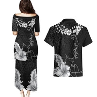 Hawaii Valentine Day Couples Matching Puletasi and Hawaiian Shirt Polynesian Line Art Love Couple Hibiscus Tribal Pattern LT03 - Polynesian Pride