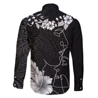 Hawaii Valentine Day Family Matching Off Shoulder Maxi Dress and Hawaiian Shirt Polynesian Line Art Love Couple Hibiscus Tribal Pattern LT03 - Polynesian Pride