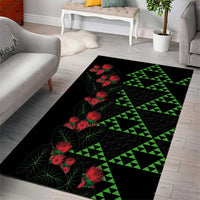 Hawaiian Green Kakau Art Tattoo-Ohia Lehua and Taro Leaves Area Rug LT03 - Polynesian Pride