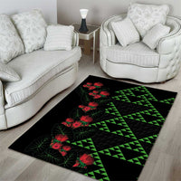Hawaiian Green Kakau Art Tattoo-Ohia Lehua and Taro Leaves Area Rug LT03 - Polynesian Pride
