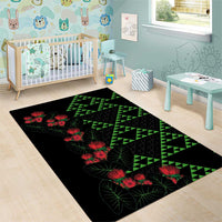 Hawaiian Green Kakau Art Tattoo-Ohia Lehua and Taro Leaves Area Rug LT03 - Polynesian Pride