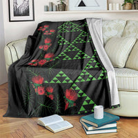 Hawaiian Green Kakau Art Tattoo-Ohia Lehua and Taro Leaves Blanket LT03 Black-Green - Polynesian Pride