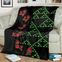 Hawaiian Green Kakau Art Tattoo-Ohia Lehua and Taro Leaves Blanket LT03 - Polynesian Pride
