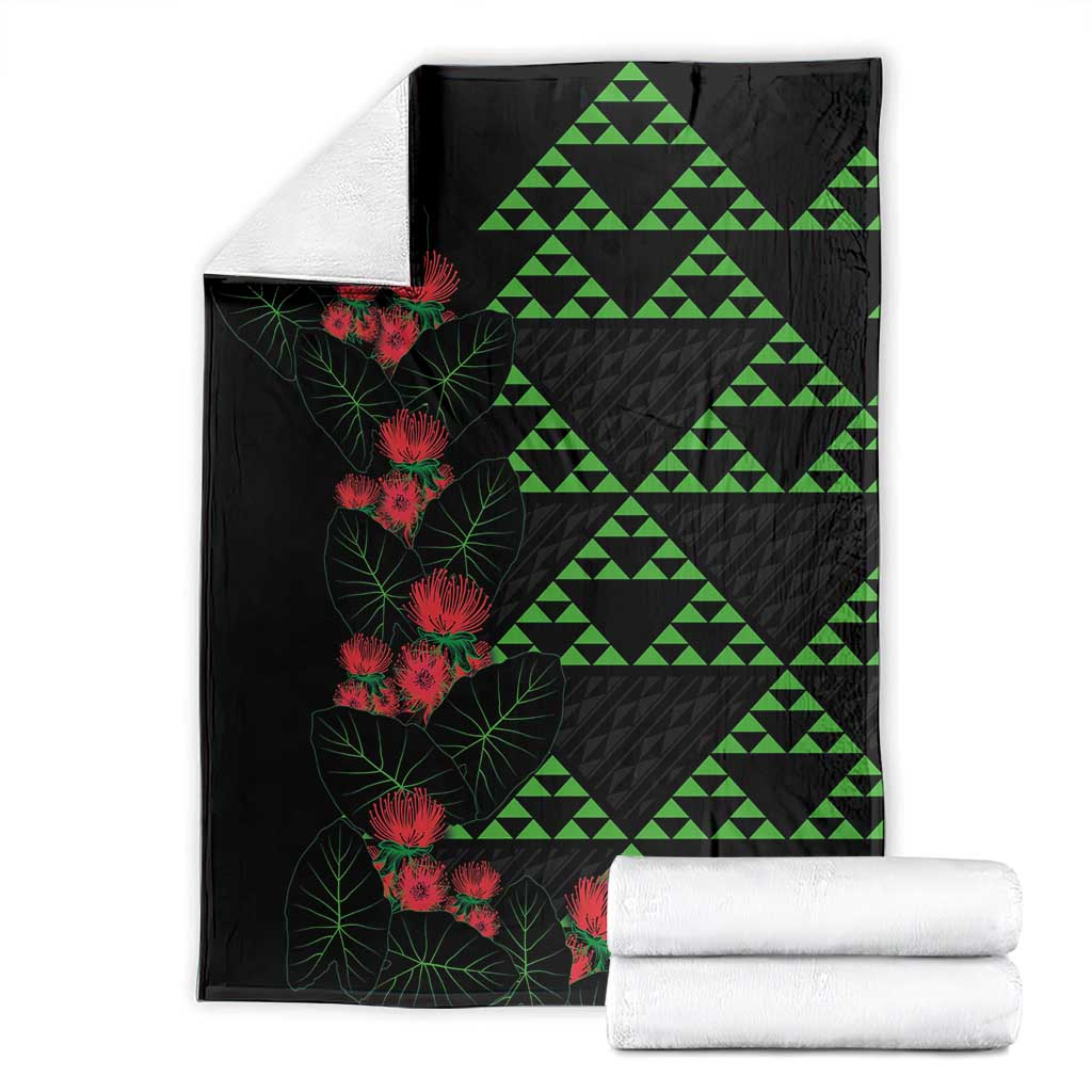 Hawaiian Green Kakau Art Tattoo-Ohia Lehua and Taro Leaves Blanket LT03 - Polynesian Pride