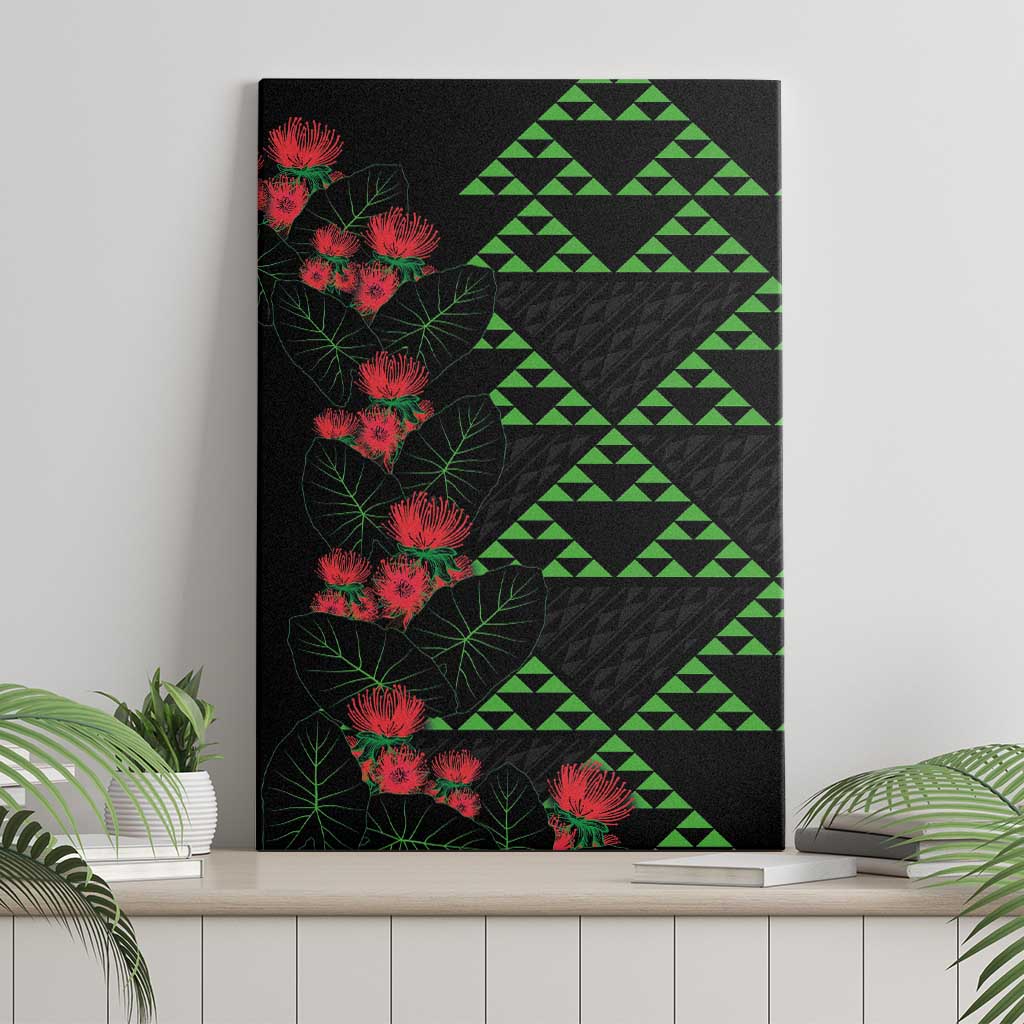 Hawaiian Green Kakau Art Tattoo-Ohia Lehua and Taro Leaves Canvas Wall Art LT03 - Polynesian Pride