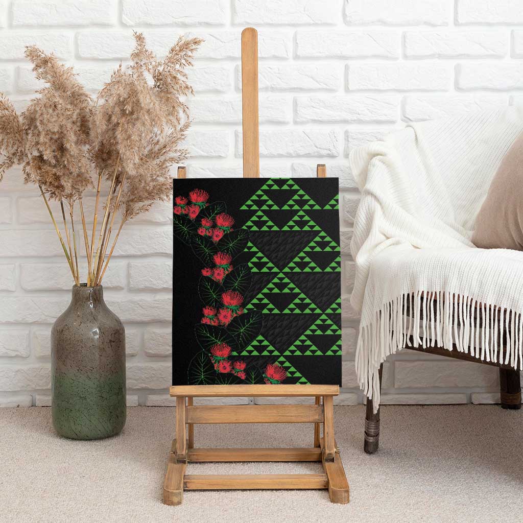 Hawaiian Green Kakau Art Tattoo-Ohia Lehua and Taro Leaves Canvas Wall Art LT03 - Polynesian Pride
