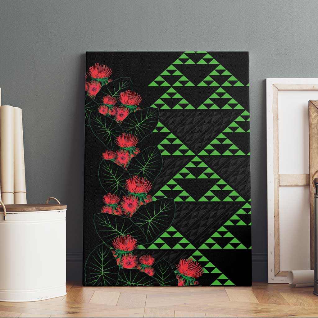 Hawaiian Green Kakau Art Tattoo-Ohia Lehua and Taro Leaves Canvas Wall Art LT03 - Polynesian Pride