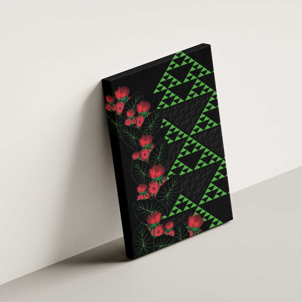 Hawaiian Green Kakau Art Tattoo-Ohia Lehua and Taro Leaves Canvas Wall Art LT03 - Polynesian Pride
