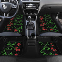 Hawaiian Green Kakau Art Tattoo-Ohia Lehua and Taro Leaves Car Mats LT03 Set 4pcs Black-Green - Polynesian Pride