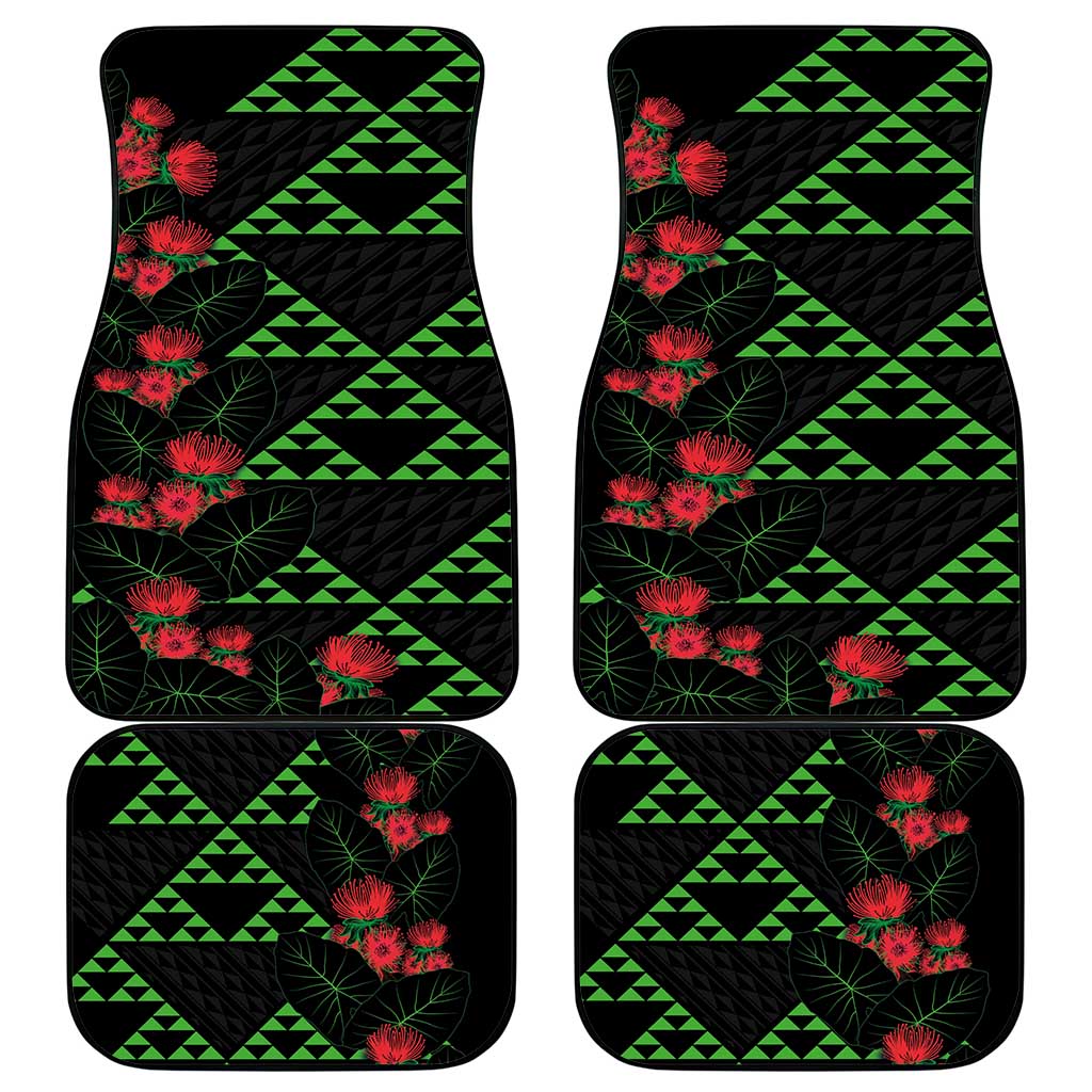 Hawaiian Green Kakau Art Tattoo-Ohia Lehua and Taro Leaves Car Mats LT03 - Polynesian Pride