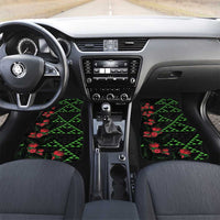 Hawaiian Green Kakau Art Tattoo-Ohia Lehua and Taro Leaves Car Mats LT03 Set 2pcs - Front Black-Green - Polynesian Pride