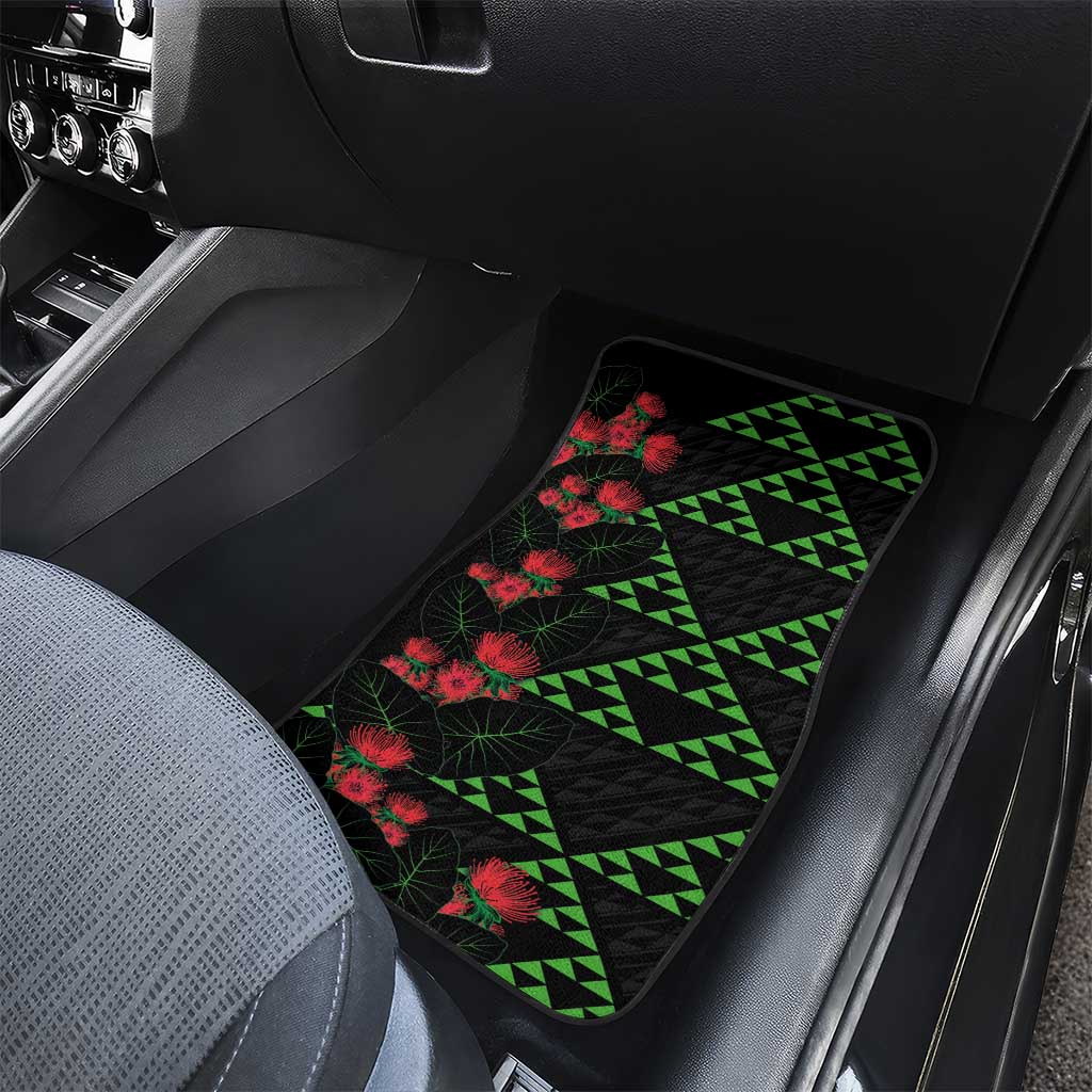 Hawaiian Green Kakau Art Tattoo-Ohia Lehua and Taro Leaves Car Mats LT03 - Polynesian Pride