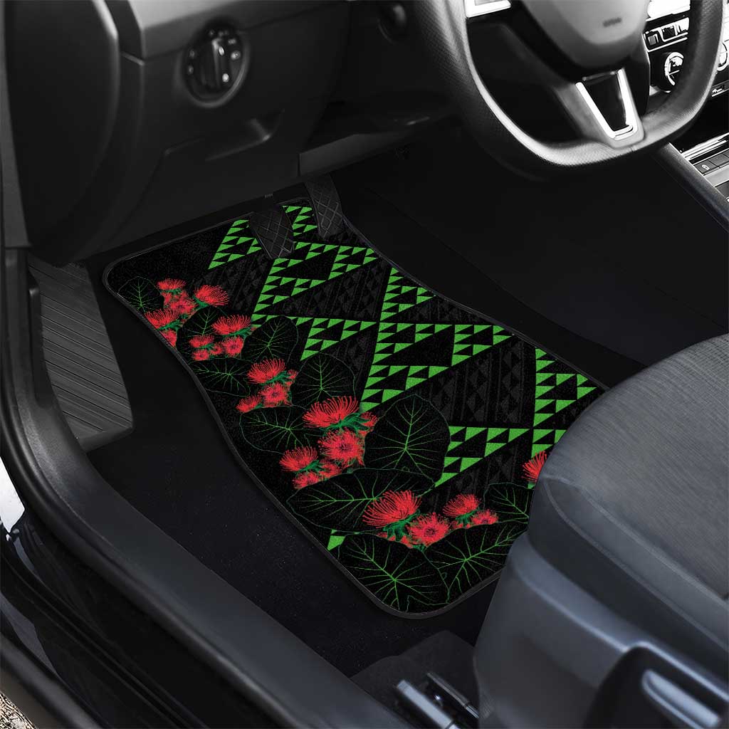 Hawaiian Green Kakau Art Tattoo-Ohia Lehua and Taro Leaves Car Mats LT03 - Polynesian Pride