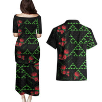 Hawaiian Green Kakau Art Tattoo-Ohia Lehua and Taro Leaves Couples Matching Puletasi and Hawaiian Shirt LT03 - Polynesian Pride