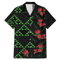 Hawaiian Green Kakau Art Tattoo-Ohia Lehua and Taro Leaves Family Matching Mermaid Dress and Hawaiian Shirt LT03 Dad's Shirt - Short Sleeve Black-Green - Polynesian Pride