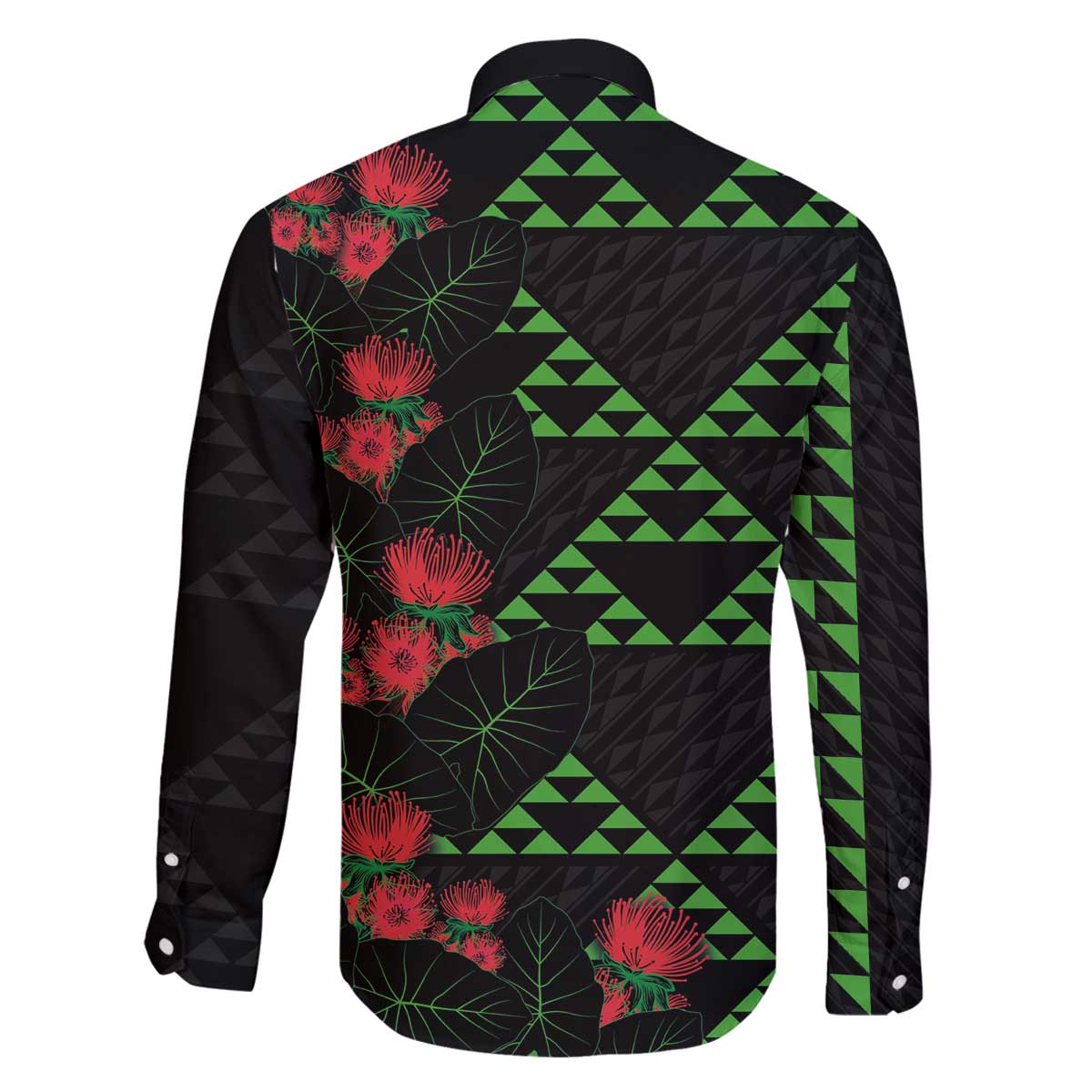 Hawaiian Green Kakau Art Tattoo-Ohia Lehua and Taro Leaves Family Matching Off The Shoulder Long Sleeve Dress and Hawaiian Shirt