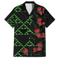 Hawaiian Green Kakau Art Tattoo-Ohia Lehua and Taro Leaves Family Matching Off Shoulder Maxi Dress and Hawaiian Shirt LT03 Dad's Shirt - Short Sleeve Black-Green - Polynesian Pride
