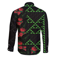 Hawaiian Green Kakau Art Tattoo-Ohia Lehua and Taro Leaves Family Matching Off Shoulder Maxi Dress and Hawaiian Shirt LT03 - Polynesian Pride
