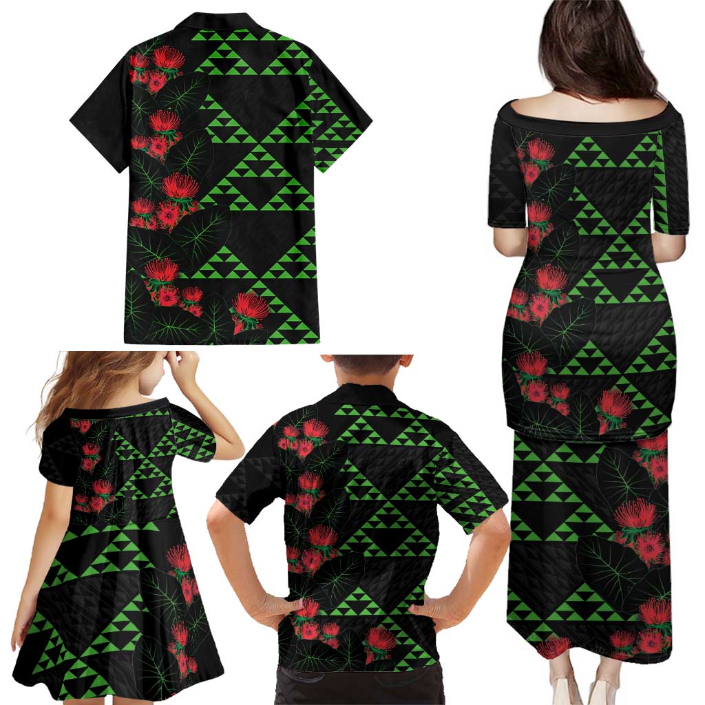 Hawaiian Green Kakau Art Tattoo-Ohia Lehua and Taro Leaves Family Matching Puletasi and Hawaiian Shirt LT03 - Polynesian Pride