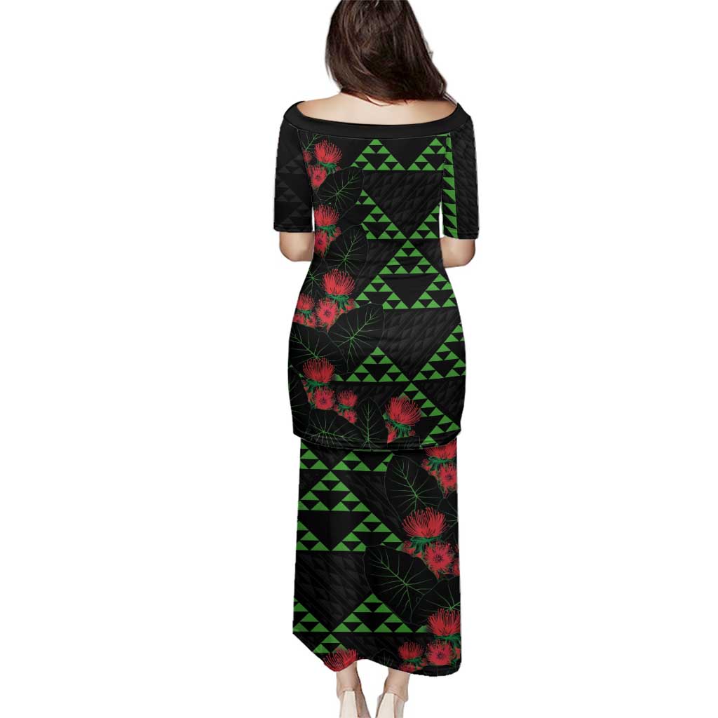 Hawaiian Green Kakau Art Tattoo-Ohia Lehua and Taro Leaves Family Matching Puletasi and Hawaiian Shirt LT03 - Polynesian Pride