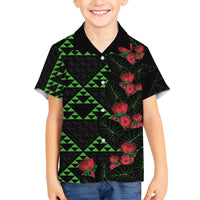 Hawaiian Green Kakau Art Tattoo-Ohia Lehua and Taro Leaves Family Matching Puletasi and Hawaiian Shirt LT03 Son's Shirt Black-Green - Polynesian Pride