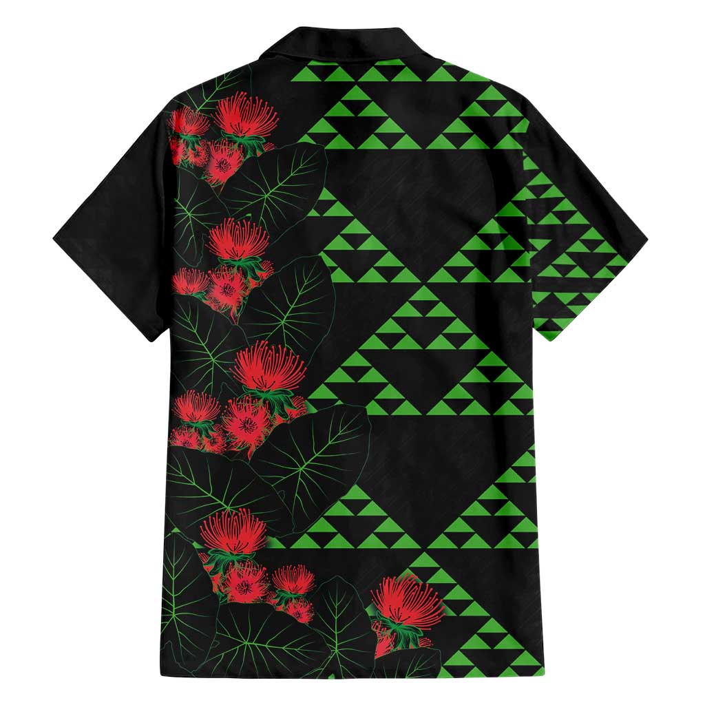 Hawaiian Green Kakau Art Tattoo-Ohia Lehua and Taro Leaves Family Matching Short Sleeve Bodycon Dress and Hawaiian Shirt