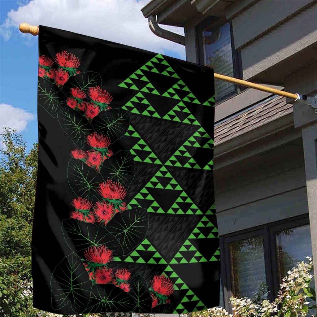 Hawaiian Green Kakau Art Tattoo-Ohia Lehua and Taro Leaves Garden Flag LT03 - Polynesian Pride