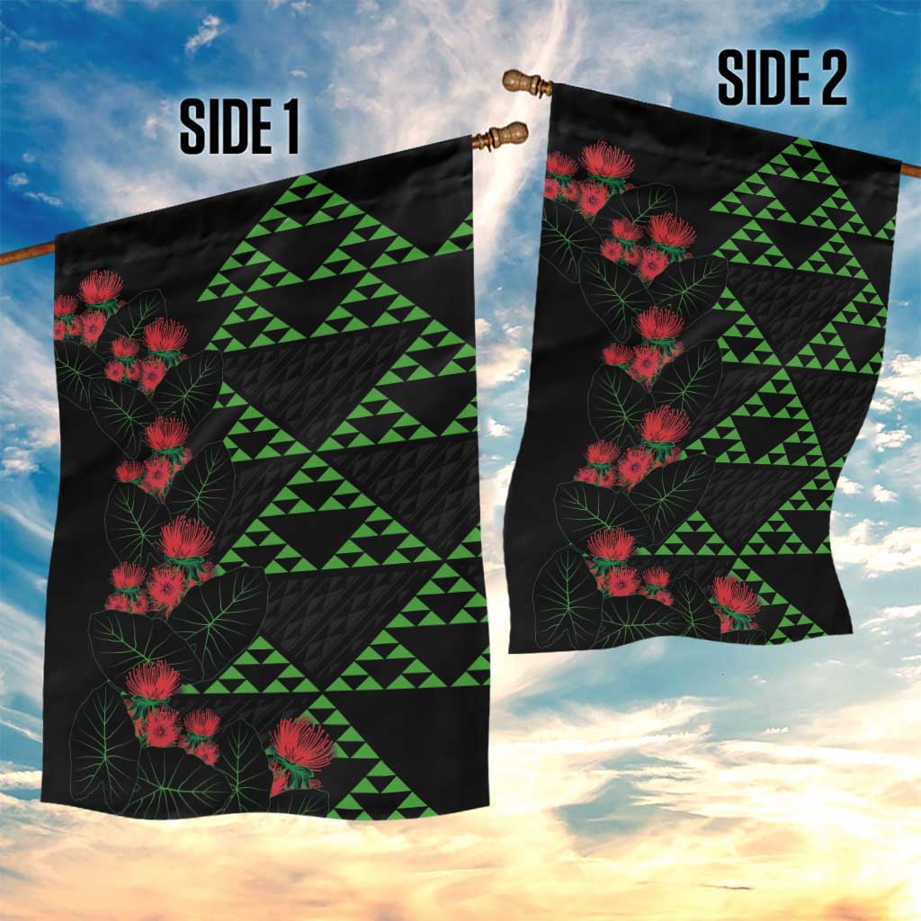 Hawaiian Green Kakau Art Tattoo-Ohia Lehua and Taro Leaves Garden Flag LT03 - Polynesian Pride