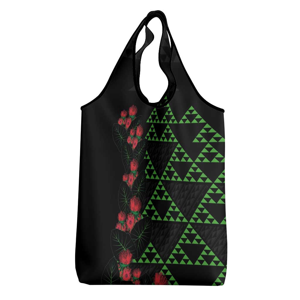 Hawaiian Green Kakau Art Tattoo-Ohia Lehua and Taro Leaves Grocery Bag LT03 - Polynesian Pride