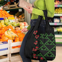 Hawaiian Green Kakau Art Tattoo-Ohia Lehua and Taro Leaves Grocery Bag LT03 - Polynesian Pride